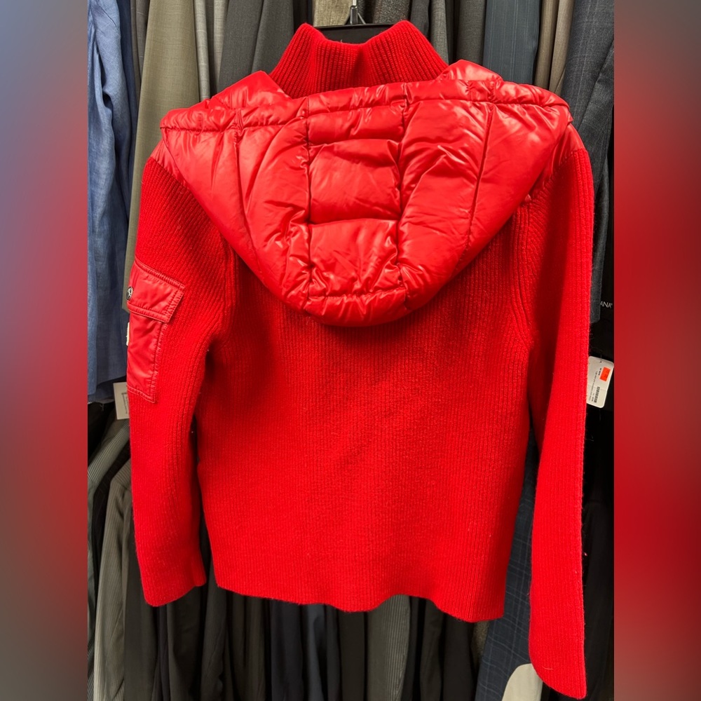 MONCLER Women's Red Mixed Media Wool Puffer Cardigan